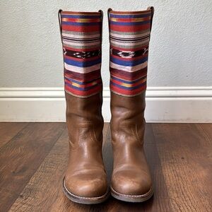 2568 Bohemian Western Cowboy Tribal Aztec Leather tall Boots multicolor Size 7